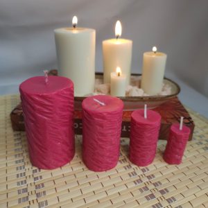 Set de 4 velas decorativas texturadas de color rosa